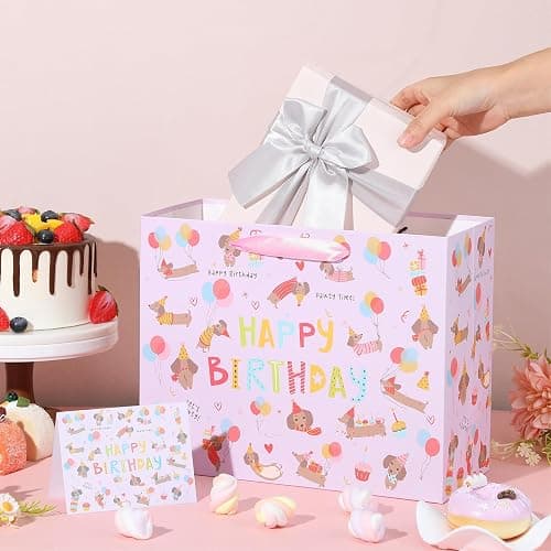 Large Dog Birthday Gift Bag Set with Tissue Paper and Greeting Card Cute Dachshund Dogs Birthday Bag Purple Dachshund Doggy Puppy Dog Pet Gift Wrapping Paper with Handles for Girl Boy Kids Men Women thumbnail 4