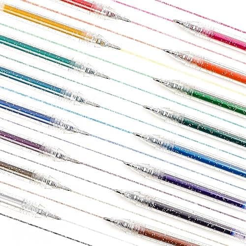 Grabie Glitter Gel Pens, 18 Colors Glitter Pens for Adult Coloring Books, Journaling, Drawing, Scrapbooking and DIY Crafts, Retractable Gel Ink Pens for Art and Work thumbnail 2