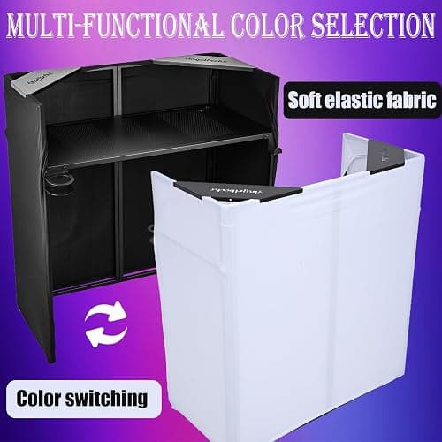 ANGELBECKE Portable DJ Booth Facade. DJ Table. Heavy-Duty DJ Table Stand Portable Booth, Iron Plate Surface DJ Facade Booth, with Carry Bag & Hook & Cup Holder (41.3"L x 20.4"W x 43.3"H) thumbnail 4