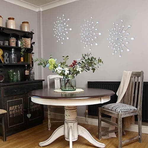 ZEXUIRU 3 Set Silver Metal Jeweled Wall Art Bling Crystal Home Décor Sun Burst Rhinestone Wall Hanging Diamond Accents thumbnail 3