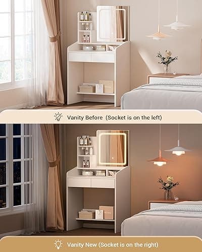 LIVELYGLOW Small Vanity Desk Set with Square Mirror and Light- Vanity Desk with Drawer- White - 2- White - Square Mirror thumbnail 7