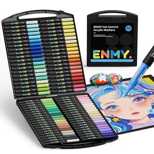 ENMY 80 Colors Direct Liquid Acrylic Paint Markers, Brush Tip,For kids and adults, Water-Based paint pens, Arts & Crafts, Works on Glass, Rock, Canvas, Metal, Wood, Ceramic - Image 1
