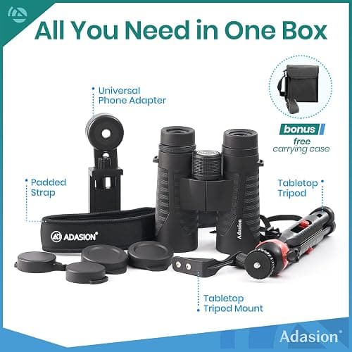 12x42 HD Binoculars for Adults High Powered with Phone Adapter and Tripod, Super Bright BAK4 Prism Waterproof Binoculars for Bird Watching Hunting Hiking Safari Travel Sports thumbnail 8