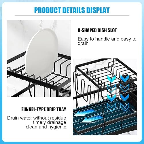 7 code Large Dish Drying Rack for Kitchen Counter, Detachable Large Capacity Dish Drainer Organizer, 2-Tier Dish Racks with Utensil Holder, Black thumbnail 4