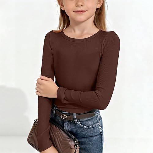 Girls Long Sleeve Shirt Ribbed Soft Crew Neck Summer Pullover Tops Teen Kids Solid Stretchy School Tshirts Clothes thumbnail 5