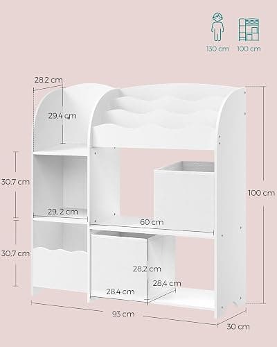 SONGMICS Bücherregal Kinder, Kinderregal, Spielzeugregal mit 2 Aufbewahrungsboxen, für Bücher, Kinderzimmer, Spielzimmer, Wohnzimmer, wolkenweiß GKR042W01 thumbnail 3