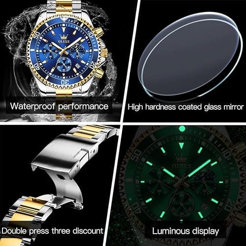 OLEVS Watch for Men Diamond Business Dress Analog Quartz Stainless Steel Waterproof Luminous Date Two Tone Luxury Casual Wrist Watch thumbnail 5