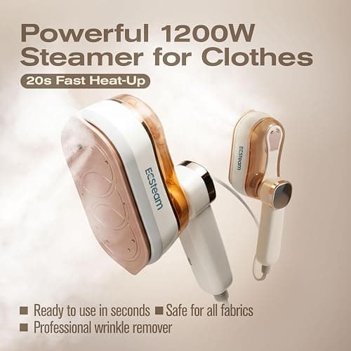ECSteam Steamer for Clothes & Iron 2 in 1, Portable Clothes Steamer Handheld & Travel Steam Iron for Clothes, 1200W 20s Fast Heat-Up, Foldable Design, 180ml Tank, 23 Min Steam, 120V Wrinkle Remover thumbnail 2