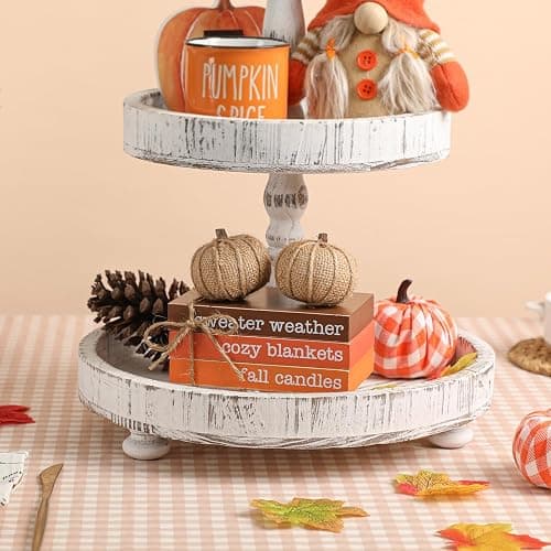 Fall Tiered Tray Decor, Wood Book Stack with Maple Leaves & Pumpkins | Farmhouse Mini Decorative Books Bundle, Fall Decor for Table, Thandkgiving Wood Table decor thumbnail 6