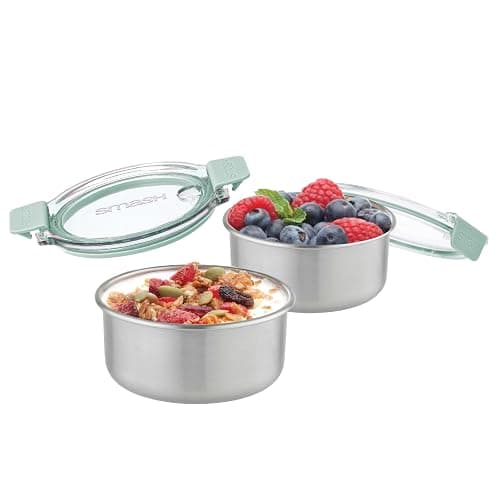 Smash Microwave Safe Stainless Steel Snack Pots 200 ML 2 Pk Sage - Image 1