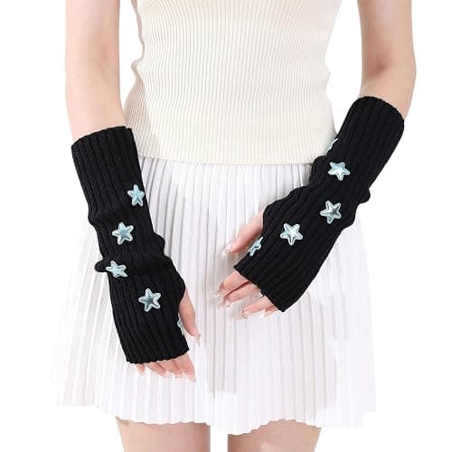 KANGDAWEI Star Arm Warmers Y2K, Goth Emo Fingerless Gloves Cute, Knitted Harajuku Lolita Arm Warmers for Women thumbnail 2