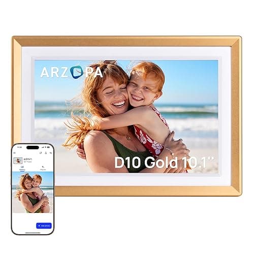 ARZOPA Digital Picture Frame WiFi 10.1" HD IPS Touch Screen Smart Metal Photo Frame Electronic Free Arzopa App Custom Picture Frame for Gifting Easy Share Unlimited Photos Videos - D10 Gold
