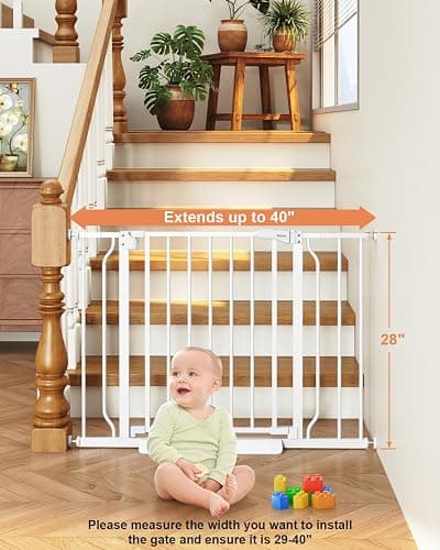 Cideny Baby Gate Auto Close, 29"-40" Dog Gate Indoor for Stairs & Doorways | Pressure Mounted Adjustable Pet Gate Indoor, Easy Walk Through No Drilling Child Gate for Baby & Pet Stroller Friendly, White thumbnail 2