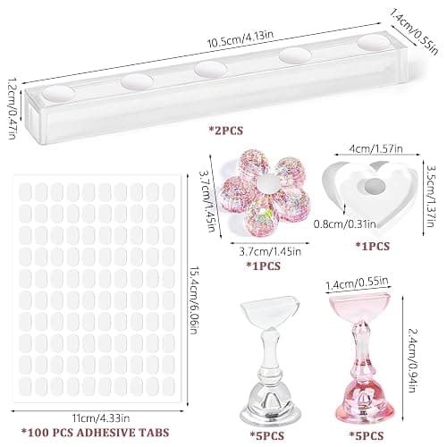 UPEOXT Nail Stand for Press on Nails, 2 Sets Acrylic Nail Holder for Painting Nails Gel, Magnetic Practice Kit with 1 Heart Base, 1 Flower Base, 100 Adhesive Stickers, DIY Salon Art Display Supplies thumbnail 2
