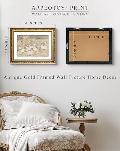 ARPEOTCY Vintage Gold Framed Wall Art, Nursery Duck Paintings, Aesthetic Canvas Picture Prints Artwork with Frame, Classical Victorian Wall Decor for Living Room Bathroom Bedroom 11x14 inch thumbnail 4