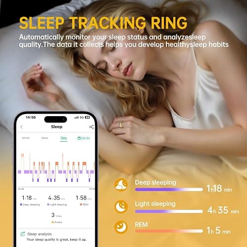 UniJethro Smart Ring for Women & Men, Health Tracker Ring with Heart Rate, Blood Oxygen,Blood Pressure, IP68 Waterproof Fitness Ring, Sleep Tracker for iPhone and Android, No APP Fee (Gold, 6#) thumbnail 7