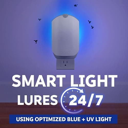Zevo Flying Insect Trap & Cartridge - Plug in Fly Trap & Indoor Bug Catcher for Gnats, House & Fruit Flies - Mess-Free - Use in Any Room - Uses Blue & UV Light (1 Plug in Device & 1 Cartridge) thumbnail 3