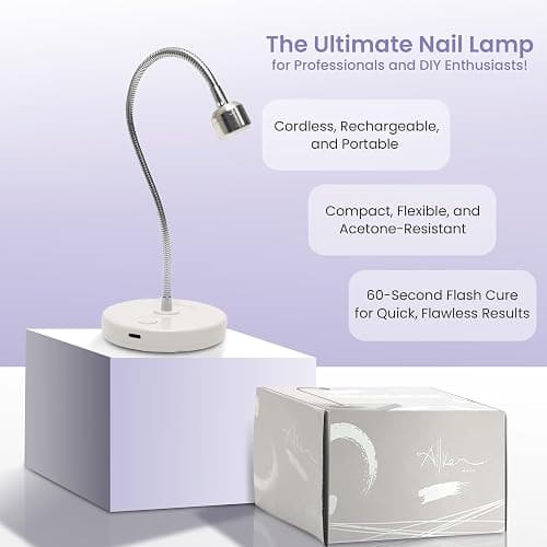 ALLKEM Flash Cure UV Nail Lamp – Gooseneck Gel Nail Light – Cordless Rechargeable LED Curing Lamp for Home & Salon Use – Silver, 3W thumbnail 3