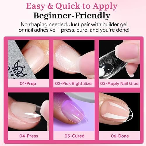 Qiek Extra Short Almond Fake Nail Tips, 15 Sizes 240 PCS Clear Half Matte Press On False Nail Tips Pre-shaped Full Cover Gel Nail Acrylic Soft Tip Extensions Thick Long Lasting for Home DIY Nail Salon thumbnail 9