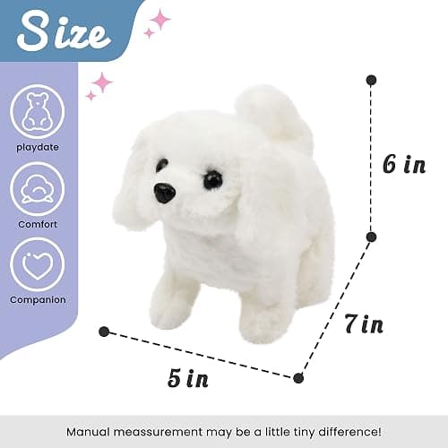 Hopearl Walking Dog Bichon Interactive Electronic Pet Plush Toy Puppy Woof and Moving Animated Nodding Head Gifts for Toddlers Birthday, White, 18cm thumbnail 2