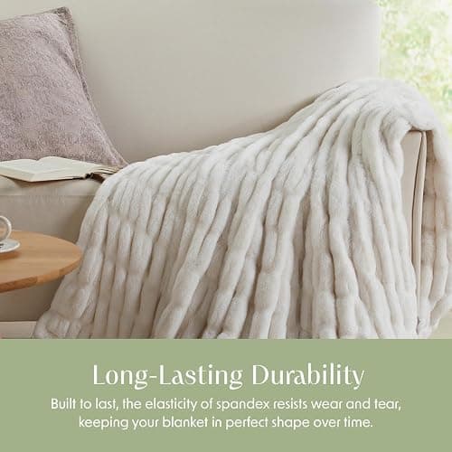 Springtree Home Luxury Micro Plush Throw Blanket for Couch | Fluffy Thick Faux Fur Blanket | White Throw Blanket | Lily Collection - White thumbnail 4