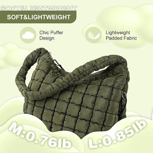 Quilted Puffer Tote Bag Purse Puffy Crossbody Shoulder Bag,Lightweight Nylon Hobo Bag Puffer Carryall Bag for Women Girl thumbnail 5