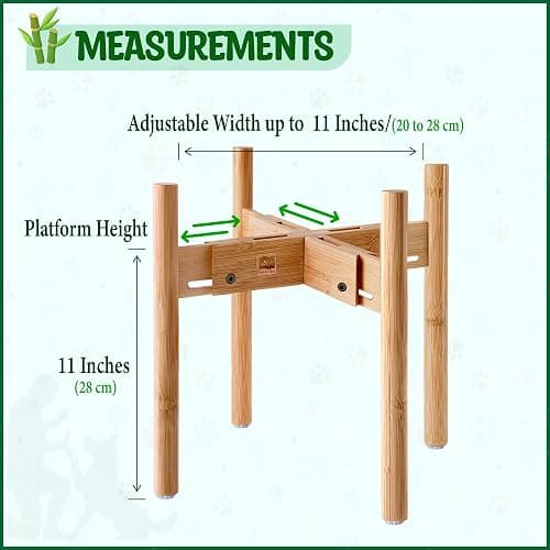Dog Bowl Stand for Large Breed - 14-inch High, Adjustable Sideways to Fit Various Sizes of Pet Food/Water Bowls, Slow Feeders, and Drink Fountains - Bamboo thumbnail 2