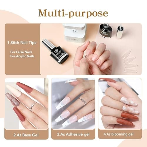 modelones Nagelkleber 6 in 1 und Primer für Gelnägel 2x10 ML, Nail Glue Gel für Nail Tips, Nagelspitzen, Press on Nails Nageltips UV Nagelkleber Brauchen Aushärten unter UV Nagellampe thumbnail 5