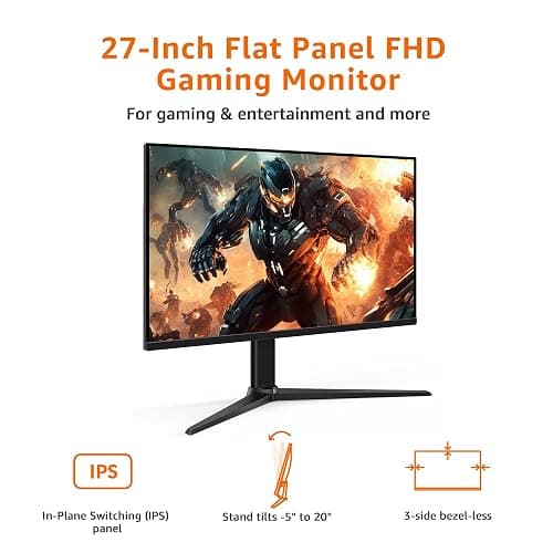 Amazon Basics 27 inch Gaming Monitor, FHD 1080P, 165Hz, VESA Compatible, Adaptive sync, 1ms Response, Black thumbnail 2