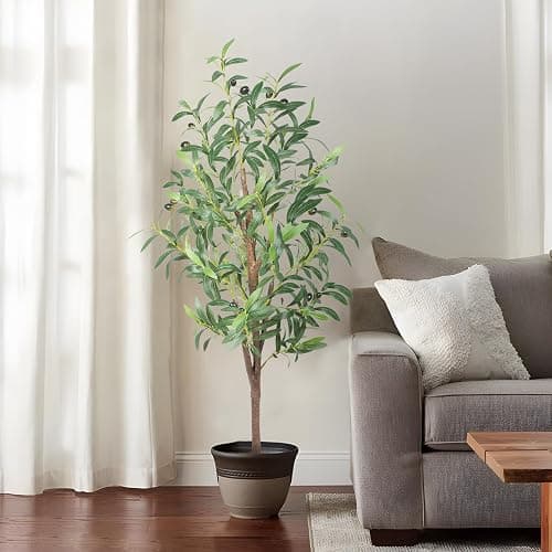 CETRD Artificial Olive Tree, 4FT Tall Faux Olive Trees 48in Outdoor Fake Potted Silk Plant with Trunk and Realistic 436 Leaves and 16 Fruits for Modern Office Home Decor（1pack） thumbnail 7