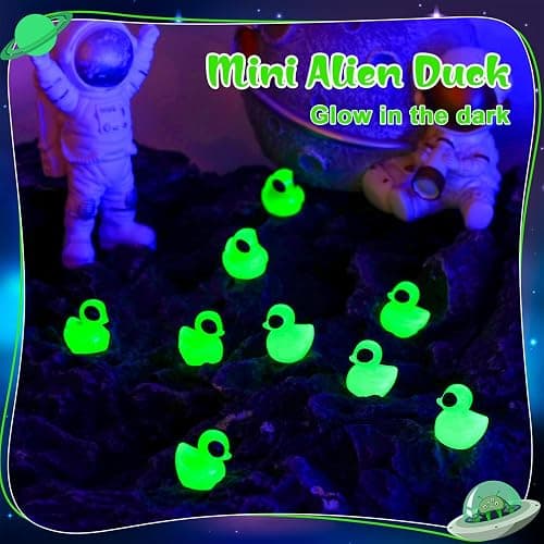 GGSTDDUP 50 Pcs Mini Alien Duck Glow in The Dark Mini Alien Figures Green Resin Ducks Tiny Aliens Ducks Miniature Figurines for Party Favors Garden Patio Yard Landscape Lawn Dashboard Collectible thumbnail 5