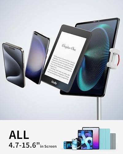 SAIJI iPad Stand for Desk - Height Adjustable & Weighted Base Phone Holder | Aluminum Stand with a 360° Rotating Clamp, Extra Tall, for iPad Air/Pro iPhone & Portable Monitor, Fits 4.7"–15.6" Screens thumbnail 3