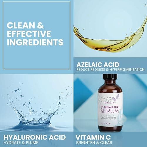 Eva Naturals Azelaic Acid Skincare Serum for Face – Facial Treatment with Niacinamide & Hyaluronic Acid Formula for Redness Soothing, Acne Breakouts, Uneven Skin Texture, Fragrance Free (1 Fl Oz) thumbnail 7