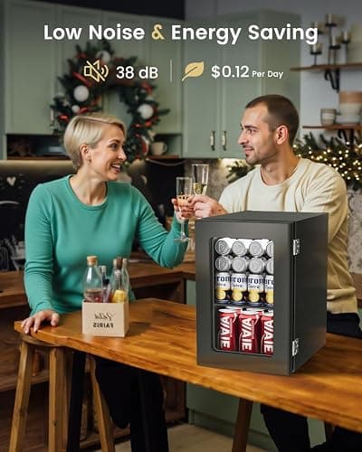Feelfunn 24 Cans Beverage Refrigerator Cooler - Mini Fridge with Digital Temperature Control, Soda Wine Beer Drink Fridge - Small Refrigerator for Office Home Bedroom Dorm Bar, Black thumbnail 2