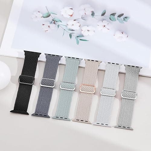 6 Pack Braided Stretchy Bands Compatible with Apple Watch Band 38mm 40mm 41mm 42mm 44mm 45mm 46mm 49mm Women Men, Adjustable Nylon Solo Loop Elastic Straps for iWatch Series 11 10 9 8 7 6 5 4 SE Ultra thumbnail 6