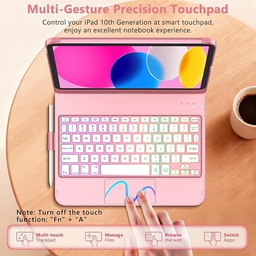 FUWANG Touch Keyboard Case for iPad (A16) 11th Generation 11 inch 2025&10th Gen 10.9 inch 2022, 360° Rotate for iPad 10th Generation Case with Keyboard, 7-Color Backlit, Multi-Touch Trackpad, Pink thumbnail 3