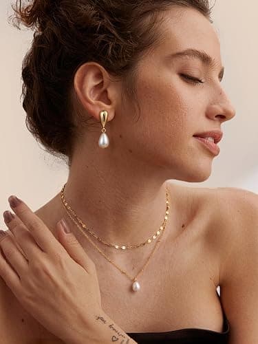 POAIIU Pearl Earrings for Women,14K Gold/Silver Plated Dangle Drop Earrings | Dangling Hypoallergenic Lightweight Dainty Wedding Bridesmaid Jewelry Gift thumbnail 4