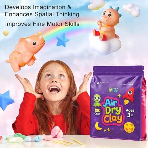 FlyFlag Air Dry Clay - 100 Colors, Ultra Light and Soft, Non-Toxic Modeling Clay for Kids with Tools and Tutorials, for Creative Play and Learning thumbnail 4