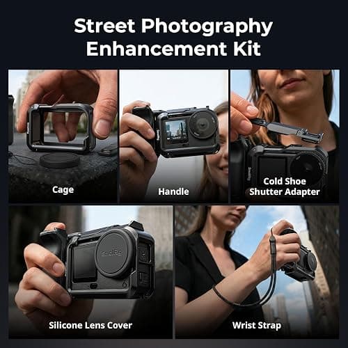 SMALLRIG Handle Grip Kit for DJI Osmo Action 6 with Metal Cage, Street Photography Grip for DJI, Action 6 Cage with Shutter Button, Cold Shoe, Wrist Strap, Lens Cover, 1/4 Threaded Hole - 6037 thumbnail 2