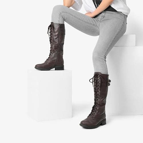 DREAM PAIRS Women's Pu Knee High Riding Combat Boots thumbnail 9