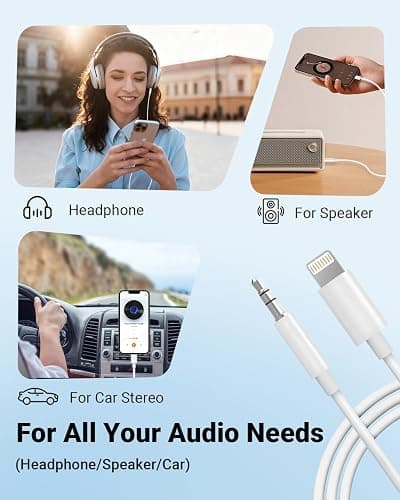 Aux Cord for iPhone,[Apple MFi Certified] Lightning to 3.5 mm AUX Cable for Car Stereo, Speaker, Headphone, Auxiliary Audio Cable Compatible with iPhone 14 13 12 11 XS XR X 8 7 3.3FT White thumbnail 7