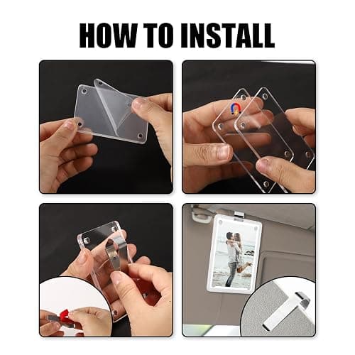 Tinoaly 2pcs Car Sun Visor Photo Holders, Acrylic Magnetic Design Photo Car Visor Clip Car Sun Picture Frame Car Photo Display Accessories for Most Car Visors(Transparent) thumbnail 4