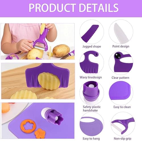 Montessori Kids Knife Set for Real Cooking – Safe Kitchen Tools, Toddler Cooking Toys for Ages 4-10, Birthday Gift for Girls & Boys, Educational Cutting Set thumbnail 4