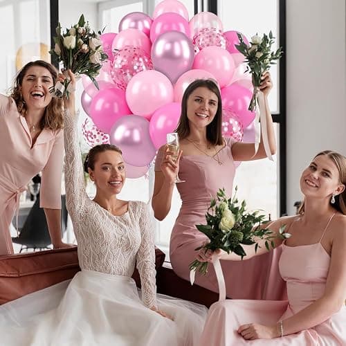 Paready Pink Balloon Set, 50 Pcs 12 Inch Metallic Pink Pastel Pearl Light Confetti Balloons Helium with Ribbon for Women Girls Wedding Bridal Baby Shower Princess Birthday Party Decorations thumbnail 2