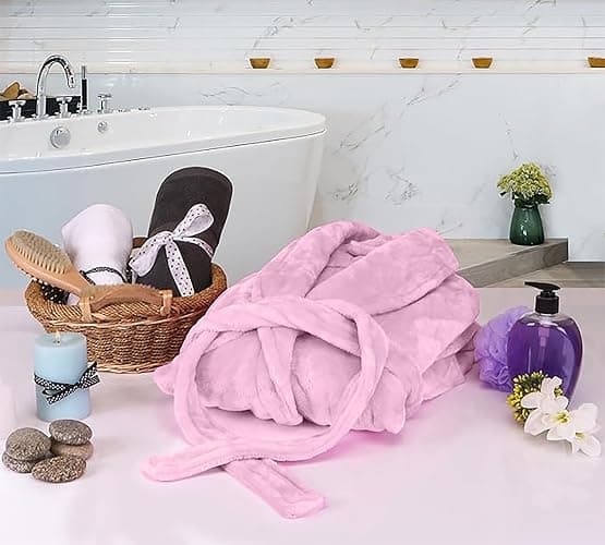 NY Threads Premium Women's Robe Plush Soft Long Bathrobe Warm Fleece Shawl Collar Spa Robe - Large (Pack of 1) - Pink thumbnail 6