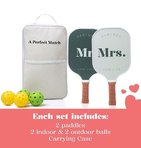 A Perfect Match Pickleball Paddle Set Engagement Gifts for Couples I I His and Hers Gifts I Includes 2 Pickleball Paddles, Carrying Bag and 2 Pickleballs thumbnail 2