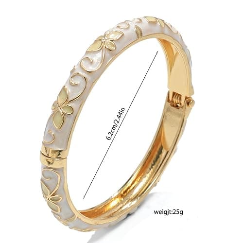 sunglnl Cloisonne Bracelet For Women, 4 Petals of Flower Shaped Enamel Bling Chunky Bangle Trendy Cute Colorful Gold Plated Vintage Bracelets Stackable Wife Jewelry Friendship Gift thumbnail 6