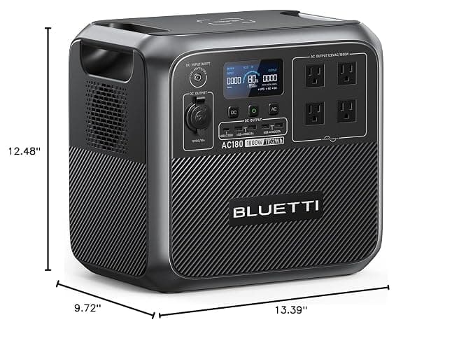 BLUETTI AC180 Portable Power Station 1152Wh 1800W LiFePO4 Solar Generator | Battery Backup w/ 4 1800W (2700W Peak) AC Outlets, 0-80% in 45Min, Fast Charge LFP Power for Camping, Off-grid, Power Outage thumbnail 2