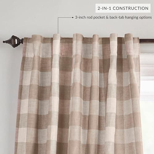 Elrene Home Fashions Farmhouse Living Grainger Buffalo-Check Blackout Window Curtain, Living Room and Bedroom Drape with Rod Pocket Tabs, 52" x 95", Linen, 1 Panel thumbnail 3