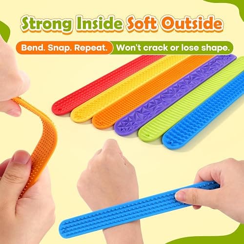 Sensory Fidget Toys for Kids: Textured Silicone Slap Bracelets 6 Pack, Stress Fidgets for Anxiety Autism ADHD, Wearable Sensory Toys for Adults Office Desk, Calm Down Travel Airplane Toys thumbnail 6